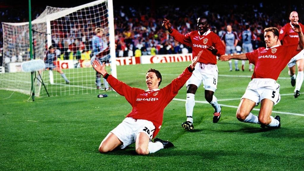 Selebrasi Ole Gunnar Solskjaer di final Liga Champions 1999