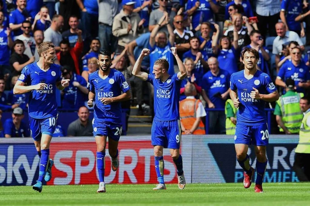 Selebrasi gol Jamie Vardy saat membela Leicester City